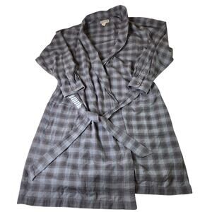 Duluth Trading Co Plaid Flannel Robe XL 100% Cotton Gray Belted